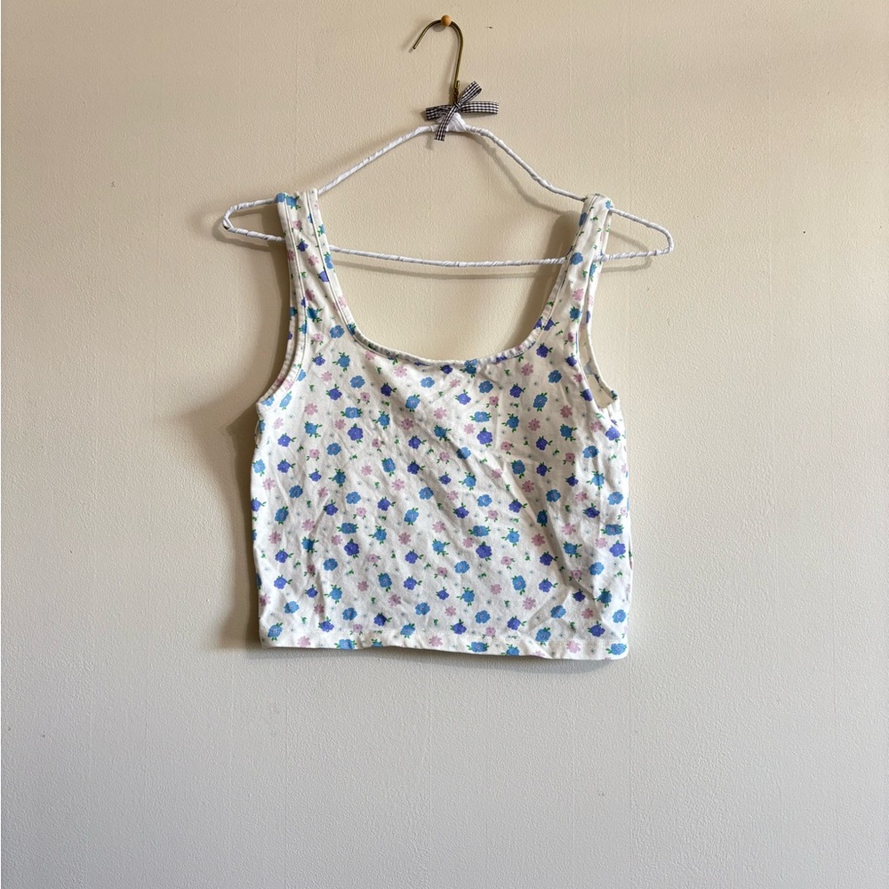 Floral White and Blue Women's Top